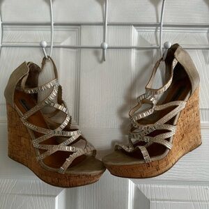 Not Rated Beige and Tan Wedge Sandals
